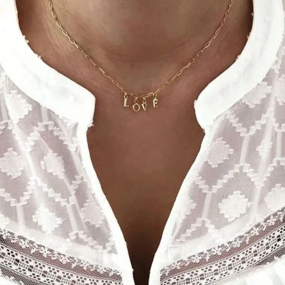 Gold Dainty Love Letters Chain Necklace